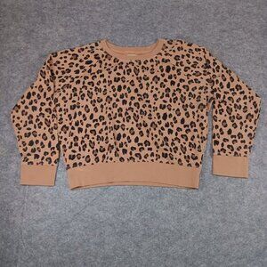 J Crew Sweater Womens S Brown Cheetah Pattern Pullover Vintage Fleece‎ Cotton